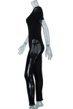 Black Fashion Sexy Solid Patchwork See-through O Neck Skinny Jumpsuits