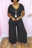 Pink Fashion Casual Solid Patchwork V Neck Regular Jumpsuits