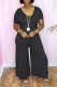 Black Fashion Casual Solid Patchwork V Neck Regular Jumpsuits