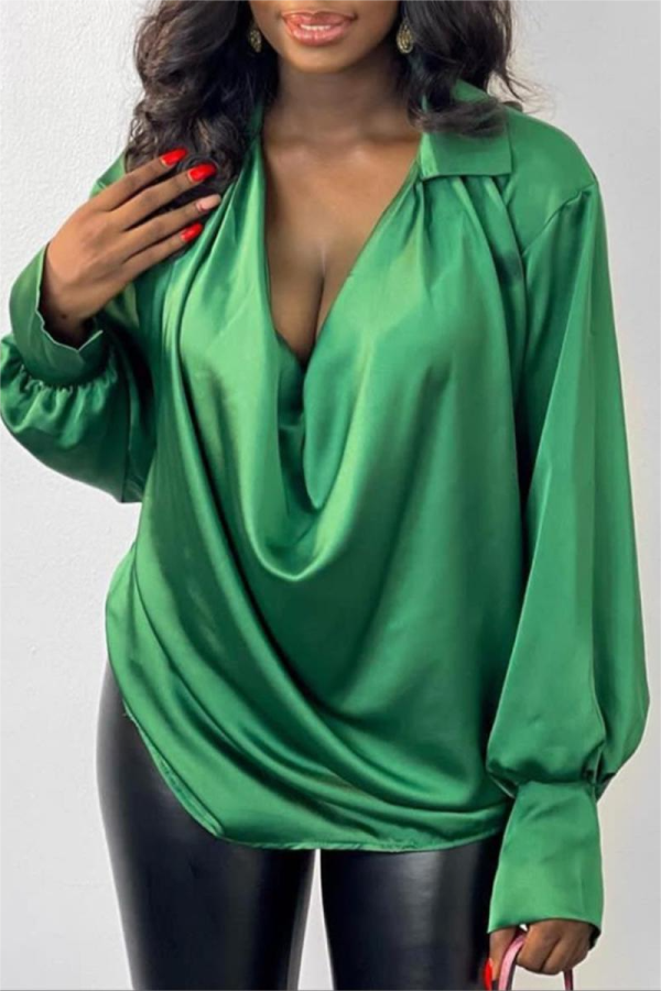 Green Fashion Sexy College Shirt Collar Tops