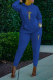 Blue Fashion Print Patchwork Hooded Collar Long Sleeve Two Pieces