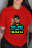 Red Fashion Casual Print Patchwork Basic O Neck T-Shirts
