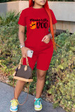 Red Fashion Casual Print Patchwork O Neck Short Sleeve Two Pieces