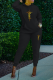 Black Fashion Print Patchwork Hooded Collar Long Sleeve Two Pieces
