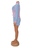 Pink Fashion Casual Striped Print Patchwork Turndown Collar Long Sleeve Two Pieces