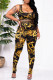 Black Fashion Casual Print Patchwork Backless O Neck Sleeveless Two Pieces