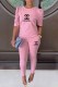 Pink Fashion Casual Print Letter O Neck Half Sleeve Two Pieces