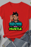 Red Fashion Casual Print Patchwork Basic O Neck T-Shirts