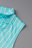 Khaki Casual Striped Patchwork Turndown Collar Sleeveless Two Pieces
