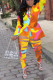 Colour Fashion Street Color Lump Print Hollowed Out Turn-back Collar Long Sleeve Two Pieces
