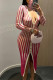 Pink Fashion Sexy Striped Slit V Neck Wrapped Skirt Dresses