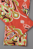 Orange Sexy Print Patchwork Square Collar Skinny Jumpsuits