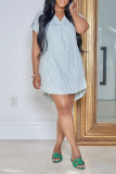 Red Casual Striped Print Patchwork V Neck Dresses
