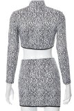 Black Sexy Print Patchwork Half A Turtleneck Long Sleeve Two Pieces