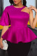 Rose Red Fashion Casual Solid Hollowed Out Patchwork O Neck Tops