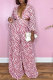 Deep Pink Fashion Animal Print Hollowed Out V Neck Loose Jumpsuits