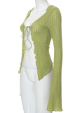 Green Sexy Solid Bandage V Neck Tops