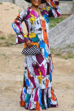 Multicolor Fashion Casual Print Graffiti V Neck Long Sleeve Dresses