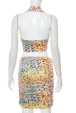 Leopard Print Sexy Print Patchwork Halter Pencil Skirt Dresses