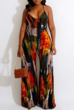 Multicolor Fashion Sexy Print Backless Spaghetti Strap Regular Jumpsuits