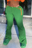 Green Casual Solid Patchwork Regular Mid Waist Straight Solid Color Bottoms