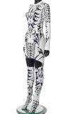 White Sexy Print Patchwork Half A Turtleneck Long Sleeve Two Pieces