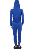 Blue Casual Character Print Solid Patchwork Hot Drill Hooded Collar Long Sleeve Two Pieces