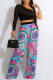 Rose Red Fashion Casual Print Patchwork Backless Oblique Collar Long Sleeve Two Pieces