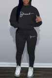 Blue Casual Character Print Solid Patchwork Hot Drill Hooded Collar Long Sleeve Two Pieces