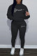 Black Casual Character Print Solid Patchwork Hot Drill Hooded Collar Long Sleeve Two Pieces