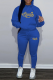 Blue Fashion Print Patchwork Hooded Collar Long Sleeve Two Pieces