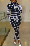 Black Street Punk Print Patchwork Half A Turtleneck Regular Jumpsuits