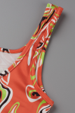 Orange Sexy Print Patchwork Square Collar Skinny Jumpsuits