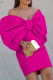Rose Red Sexy Formal Solid Patchwork With Bow Off the Shoulder Evening Dress