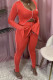 Tangerine Red Sexy Print Patchwork Asymmetrical U Neck Long Sleeve Two Pieces