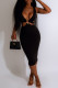 Black Fashion Sexy Solid Bandage Hollowed Out Backless V Neck Sleeveless Dress