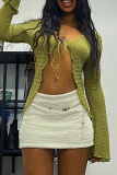 Green Sexy Solid Bandage V Neck Tops