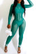 Cyan Sexy Solid Patchwork See-through Half A Turtleneck Regular Jumpsuits