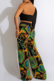 Rose Red Fashion Casual Print Patchwork Backless Oblique Collar Long Sleeve Two Pieces
