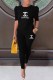 Black Fashion Casual Print Letter O Neck Half Sleeve Two Pieces