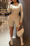 Apricot Fashion Casual Solid Patchwork O Neck Long Sleeve Two Pieces