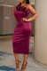 Burgundy Fashion Sexy Formal Solid Patchwork Backless Oblique Collar Evening Dress