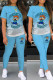 Light Blue Fashion Casual Gradual Change Print Patchwork O Neck Short Sleeve Two Pieces