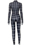 Black Street Punk Print Patchwork Half A Turtleneck Regular Jumpsuits