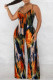 Multicolor Fashion Sexy Print Backless Spaghetti Strap Regular Jumpsuits