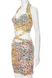Leopard Print Sexy Print Patchwork Halter Pencil Skirt Dresses