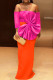 Rose Red Sexy Formal Patchwork Backless With Bow Off the Shoulder Evening Dress