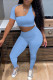 Sky Blue Fashion Casual Solid Patchwork Asymmetrical Oblique Collar Short Sleeve Two Pieces