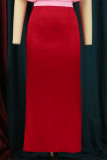 Red Fashion Casual Solid Patchwork Skinny High Waist Skirt