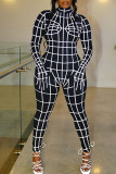 Black Street Punk Print Patchwork Half A Turtleneck Regular Jumpsuits